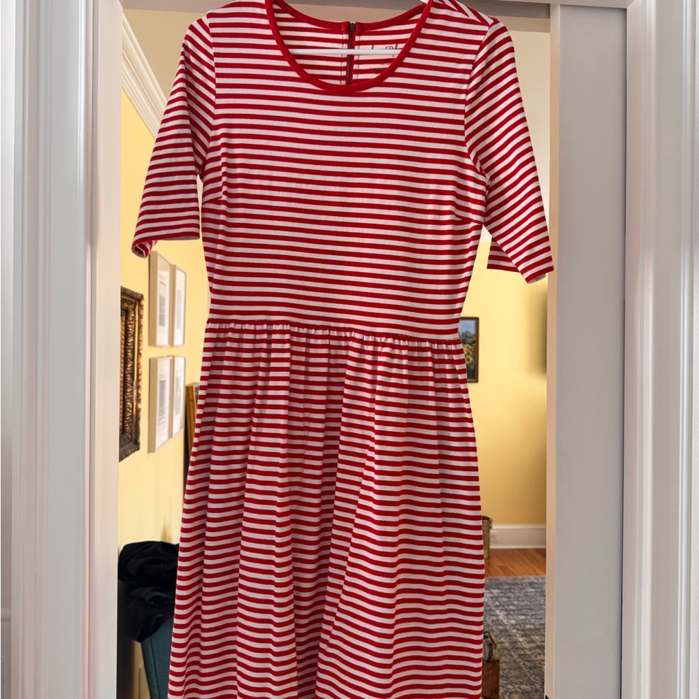 Hanna Andersson Red and White Striped Midi Dress Women Size Small